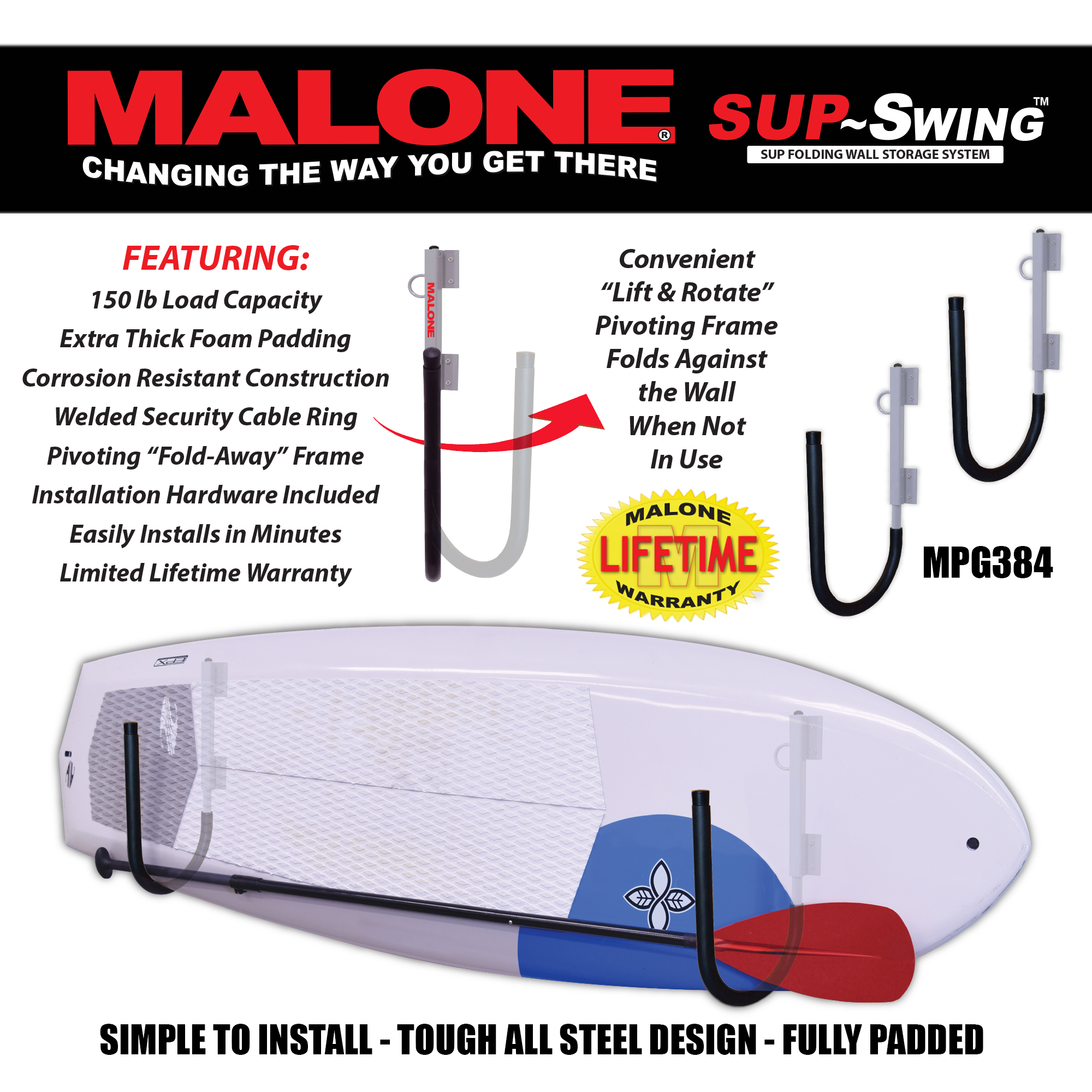 SUPSwing™ Folding SUP Wall Mount Cradles